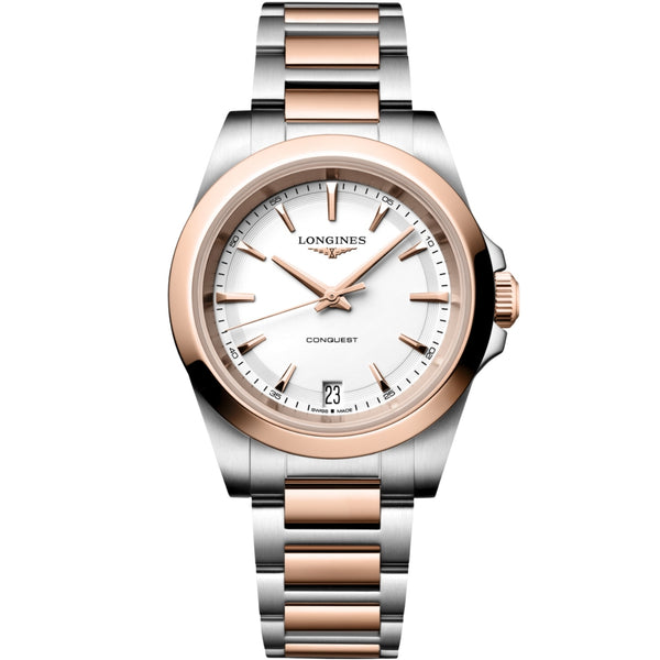 Longines Conquest Two-Tone Red PVD White Dial Watch L34603187