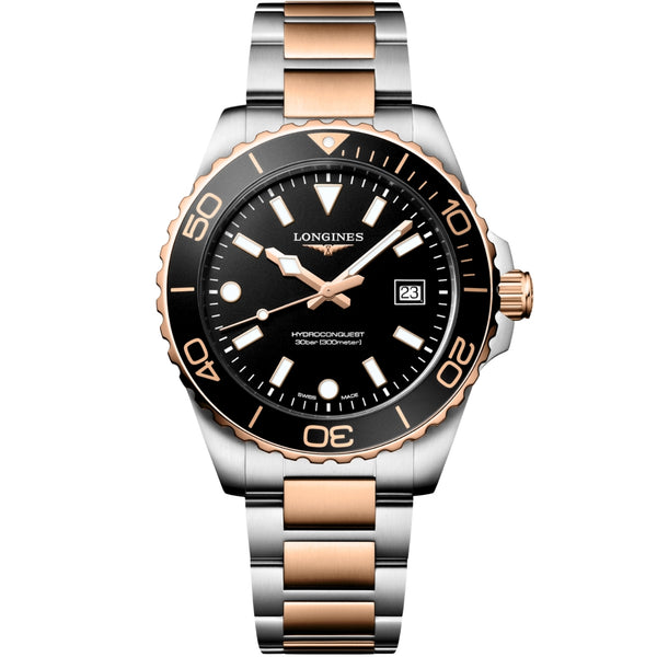 Longines HydroConquest Two-Tone Red PVD Black Dial Watch L37693587
