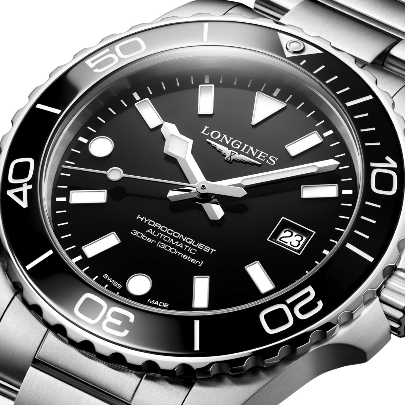 LONGINES Black lacquered polished Men Watch L37884566