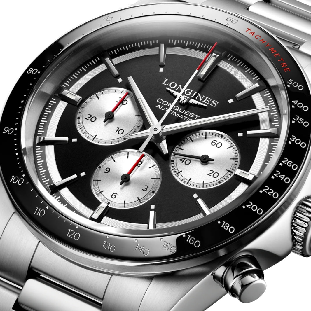 LONGINES Black circular with silver counters Men Watch L38354526