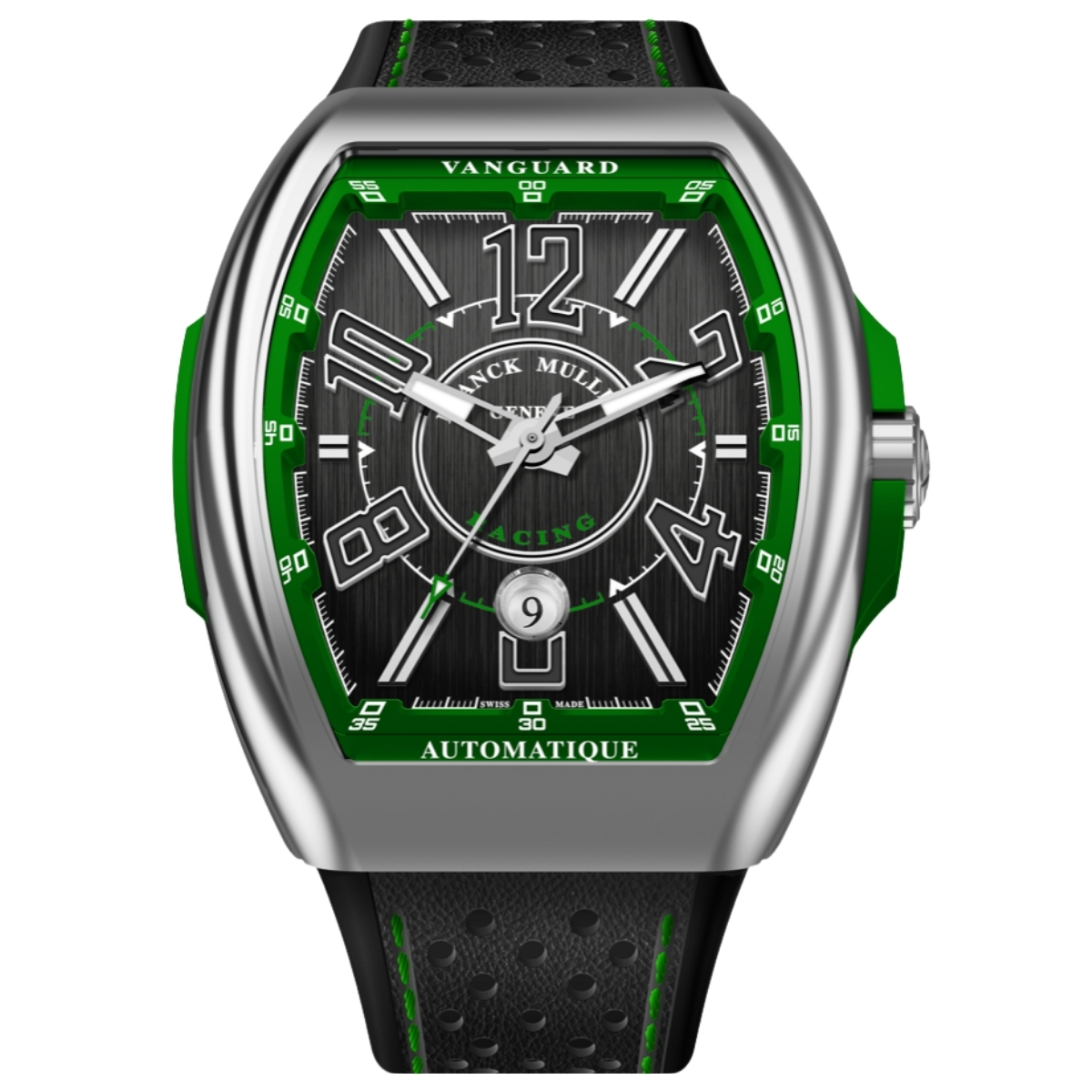 Franck Muller V 45 Racing Watch with green accents and dual time dial- Luxury Time