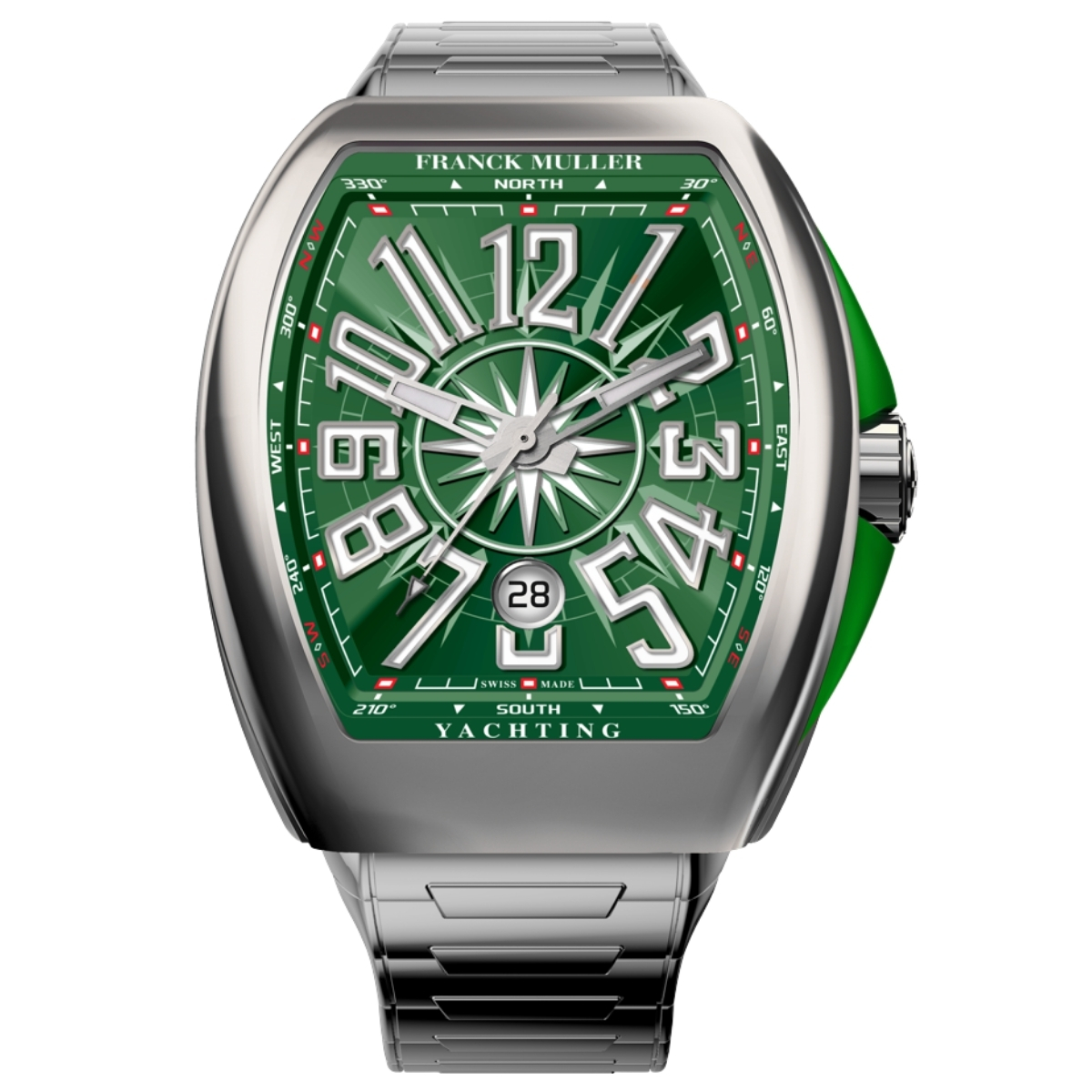 Franck Muller V 45 Yachting Watch green dial with steel bracelet-Luxury Time