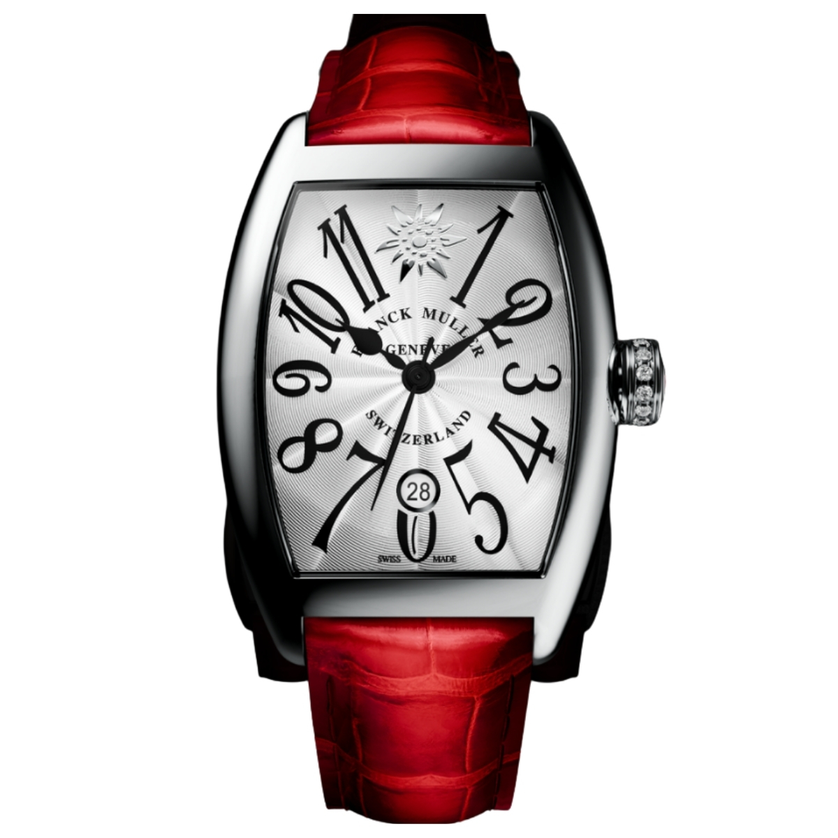 Franck Muller 7500 Cintrée Curvex Crazy Hours silver-tone case red leather strap limited edition watch-Luxury Time